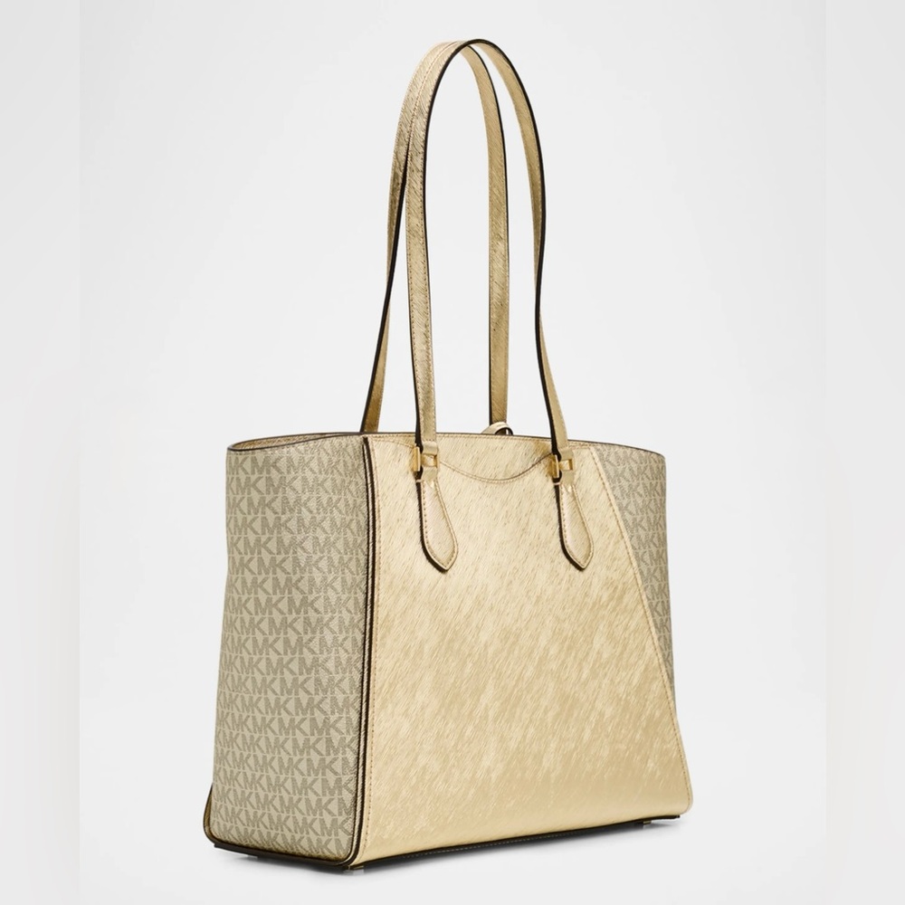 Michael Kors Taryn Large Leather Tote Bag in Gold - Picture 3 of 10